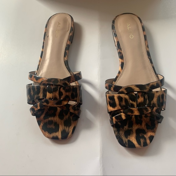 Aldo Womens Astirassa Slides Sandals Brown Black Leopard Print Slip On 6.5 - Picture 3 of 6